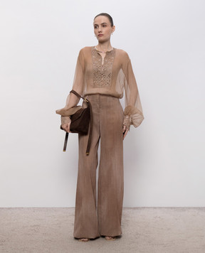 Ermanno Scervino Коричнева блуза із шовку D482K766RFWB