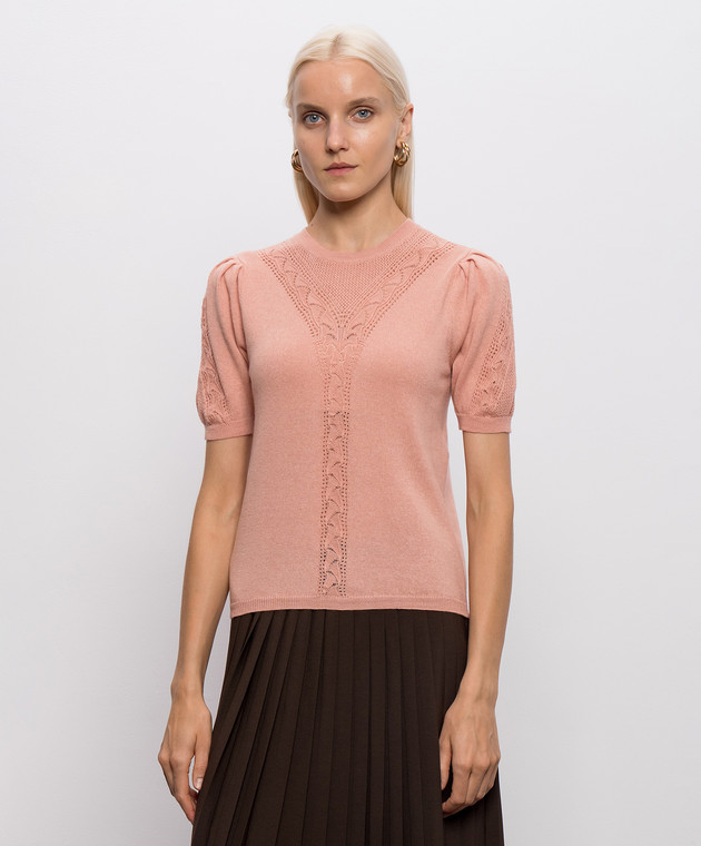 Twinset Розовый топ с шерстью с ажурным узором 262TP3210 изображение 3