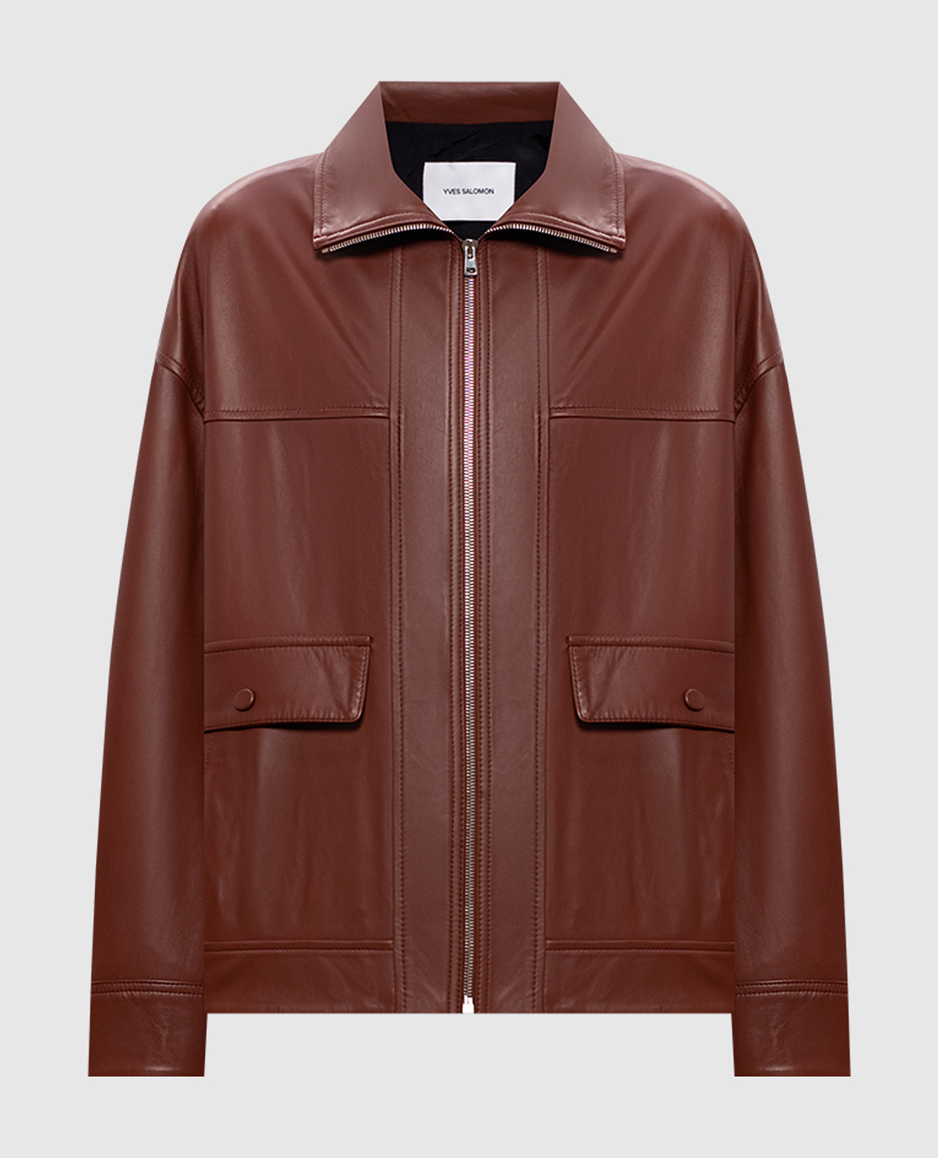 Коричневая кожаная куртка прямого кроя