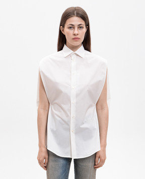 Maison Margiela MM6 Рубашка без рукавов цвета айвори с вышивкой логотипа S62DT0052M35256