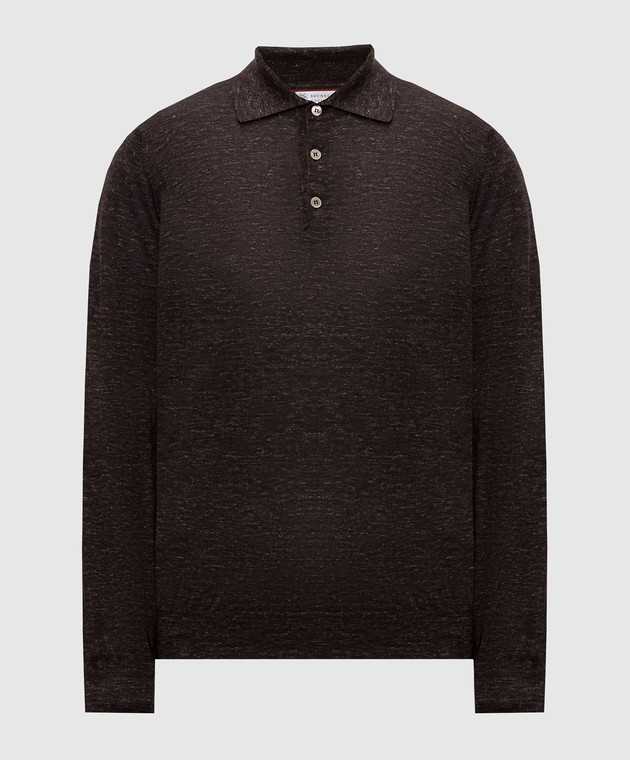 Brunello Cucinelli Коричневое поло из кашемира, шелка и льна MSY00295