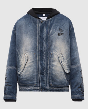 Off-White Синя утеплена джинсова куртка з ефектом потертості 44MYE09MS26D001
