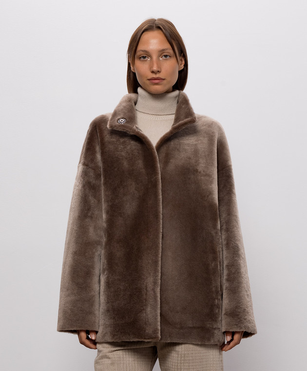 Babe Pay Pls Коричневая дубленка 2323MERINO изображение 3