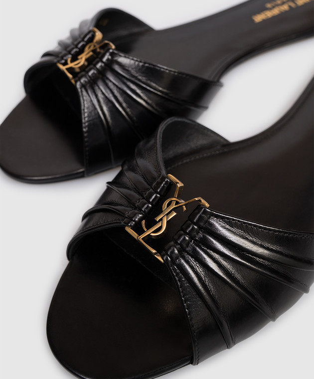 Saint Laurent Черные кожаные шлепанцы BABYLONE 869658AAEHF изображение 5