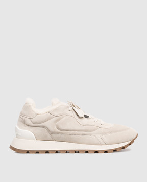 Brunello Cucinelli Бежеві замшеві кросівки на хутрі MZSFG3092