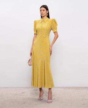 Alessandra Rich Жовта сукня із шовку в принт FABX3598F4726