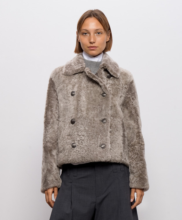 Brunello Cucinelli Бежева укорочена двобортна дублянка Fuzzy MPMBP3126 зображення 3