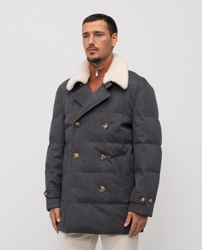 Brunello Cucinelli Серый двубортный пуховик из шерсти MM4701686