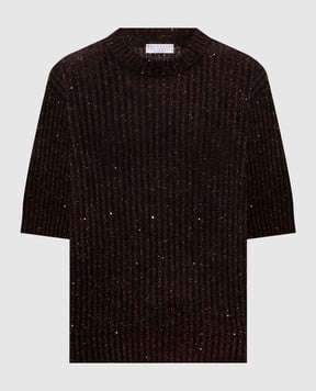 Brunello Cucinelli Коричневий в'язаний топ з кашеміру та вовни MBM753520