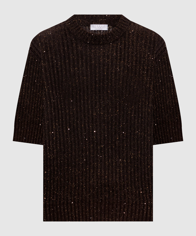 Brunello Cucinelli Коричневий в'язаний топ з кашеміру та вовни MBM753520