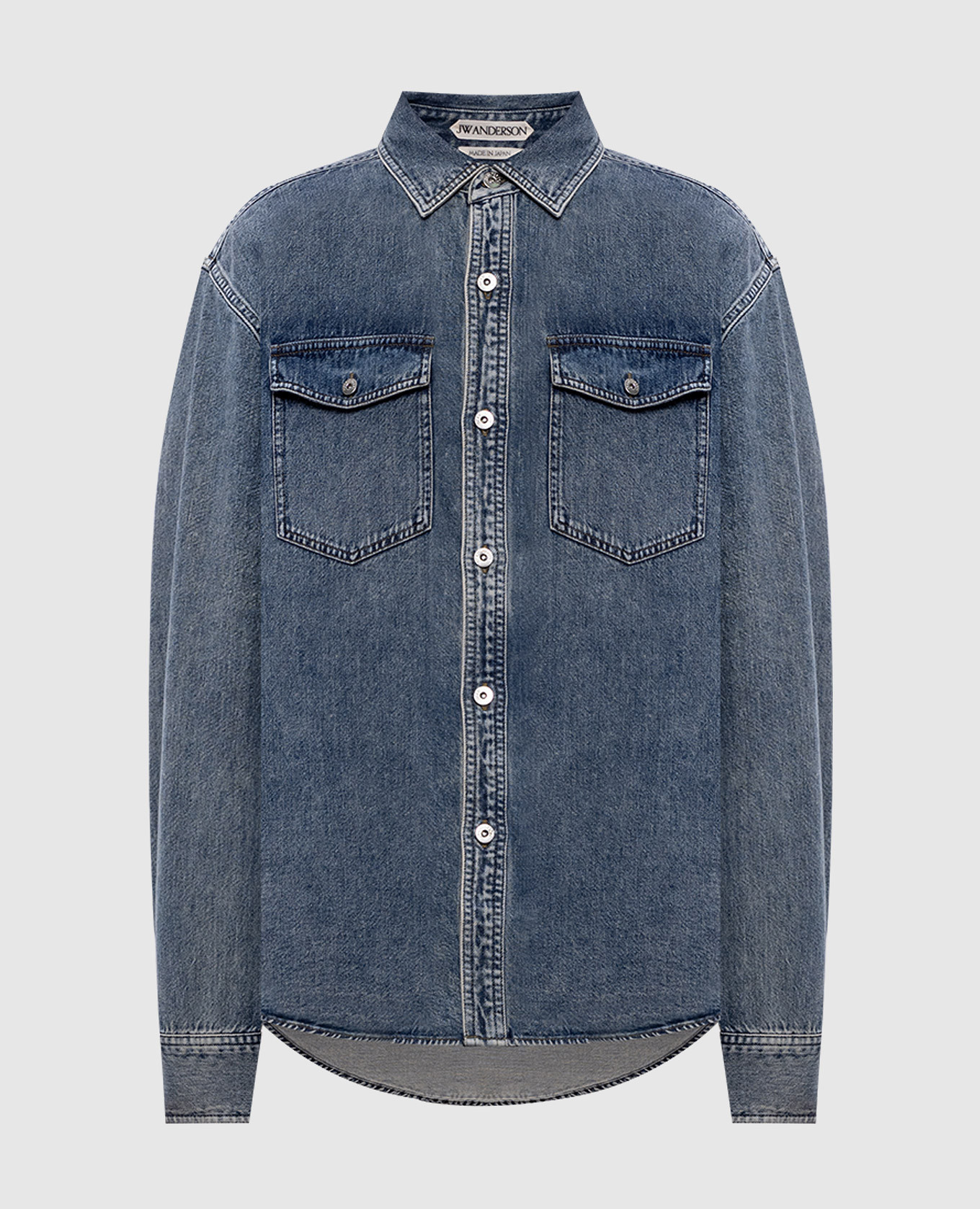 

Синяя джинсовая рубашка с эффектом потертости, Синий, Рубашки