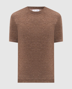 Brunello Cucinelli Коричнева футболка з льоном M2L00340