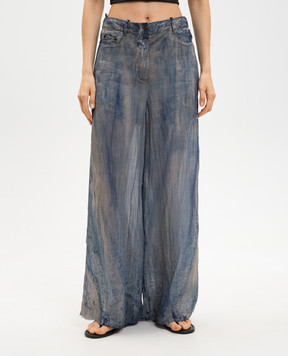 Masnada Сині штани з рамі з принтом 8053