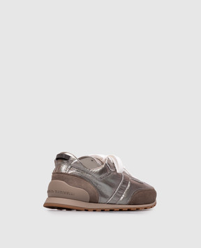 Brunello Cucinelli Сріблясті шкіряні кросівки з ланцюжком моніль MZFAG3325P