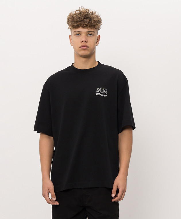 Off-White Чорна футболка з принтом логотипа та емблеми 44MAA120F26J01E зображення 3