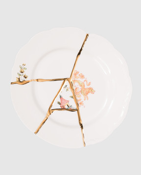 SELETTI Біла порцелянова десертна тарілка Kintsugi з позолотою 09602