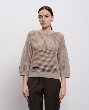 Peserico Сірий ажурний джемпер з льоном A99083F079106B