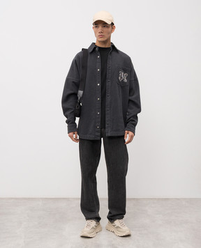 Palm Angels s Серая рубашка с вышивкой монограммы логотипа PMES002E23FAB001