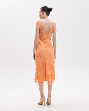 Ermanno Scervino Оранжевое платье миди из шелка с вышивкой D482Q740FDAPQYE