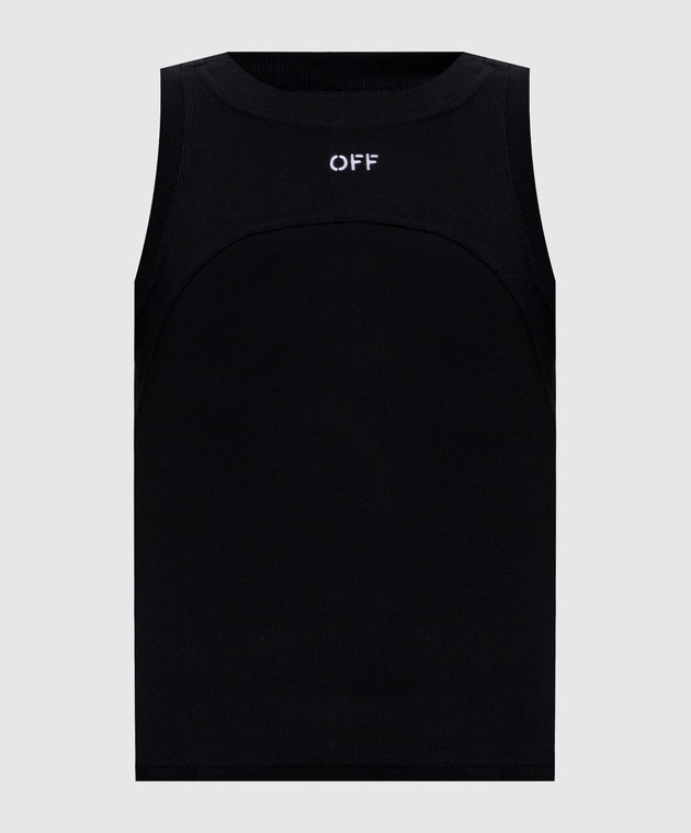 Off-White Черный топ в рубчике с вышивкой логотипа 2FA00673T