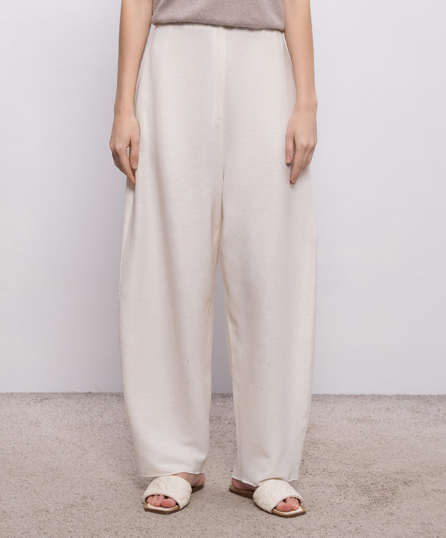 BOBOUTIC Штани кольору айворі із шовку та льону 5025 зображення 3