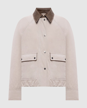 Brunello Cucinelli Бежевая пуховая куртка с кожаным воротником MG5457551P