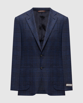Canali Синій піджак із шовку та вовни в клітинку CF0030323275