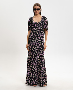 Twinset Чорна сукня максі в квітковий принт 261TP210A