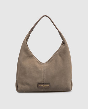 Gianni Notaro Коричнева замшева сумка-хобо SUEDE з нашивкою логотипа 867SUEDE
