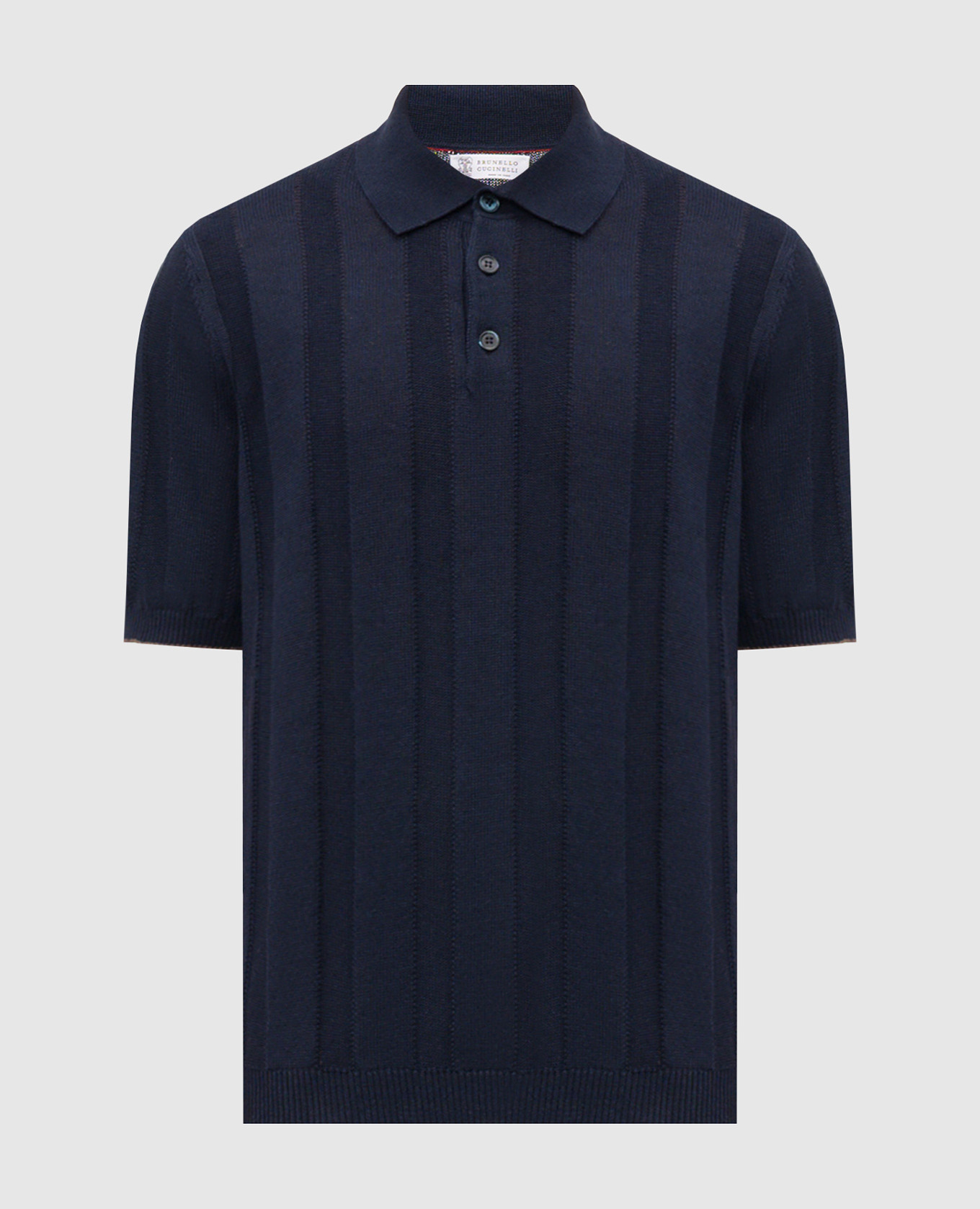 Поло синий с леном в тканом узоре