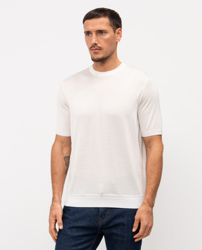 Stefano Ricci Белая футболка из шелка с вышивкой логотипа K616215G10F26101