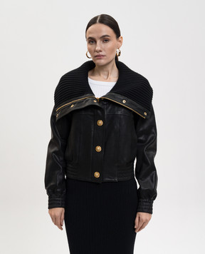 Balmain Чорна шкіряна куртка з брендовою фурнітурою GF1TE205LE04