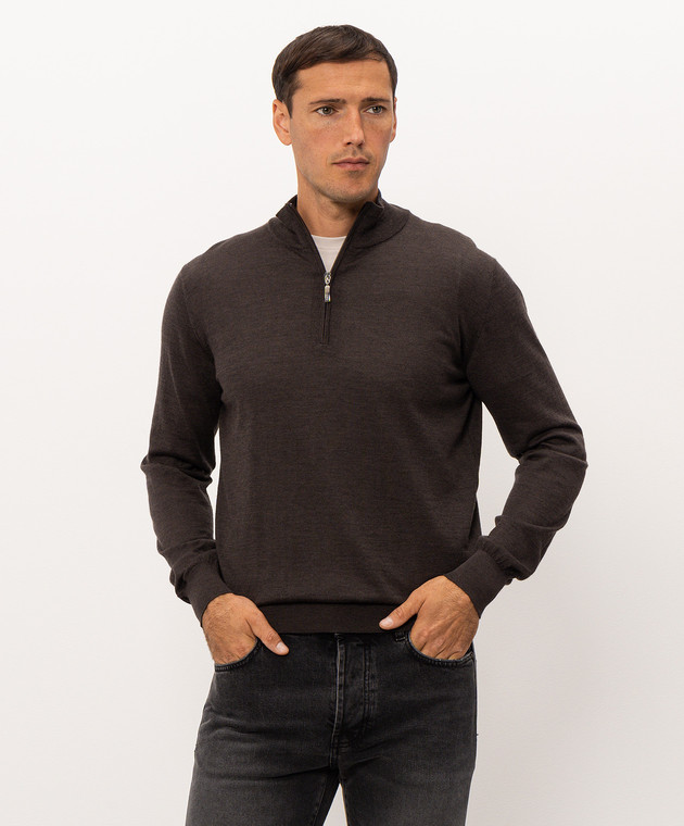 Doriani Cashmere Коричневий джемпер з вовни, шовку та кашеміру з блискавкою 1818179 зображення 3