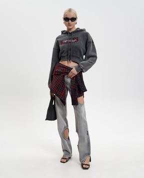 Off-White Серое укороченное худи Bookish Crop с логотипом OWBB056F25FLE003