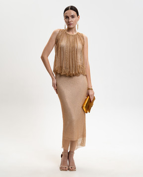 Max Mara Sportmax Бежевое платье миди PAPPA с кристаллами SPXPAPPA