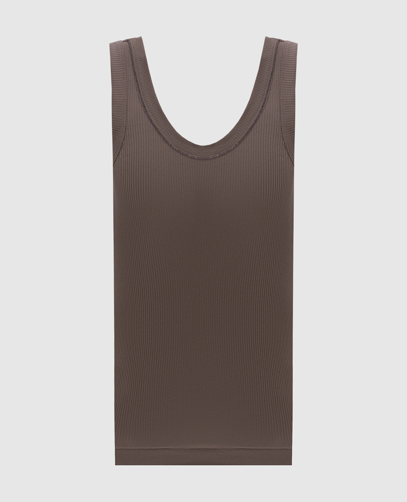 Коричневая майка в рубчик