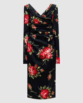 Dolce&Gabbana Черное платье в принт с драпировкой F60DHTFSICD
