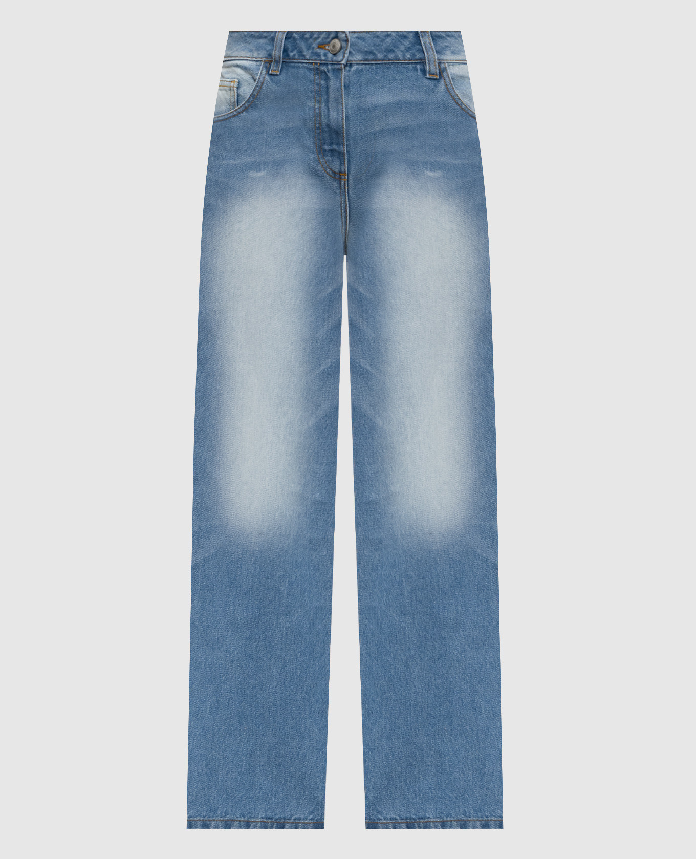 

Голубые джинсы с эффектом потертости, Голубой, Широкие джинсы