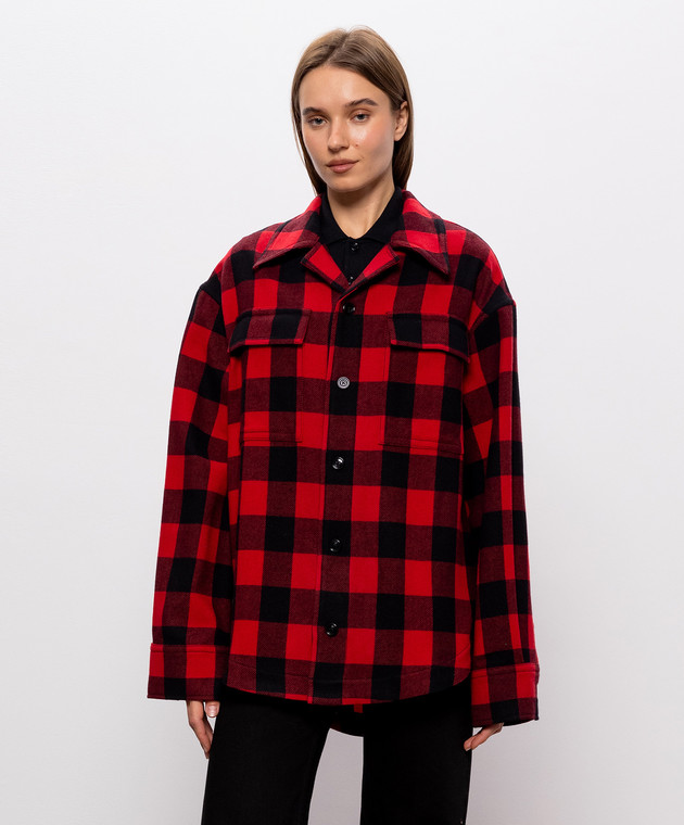 Ami Paris Красная рубашка из шерсти в клетку USH875WV0220w изображение 3