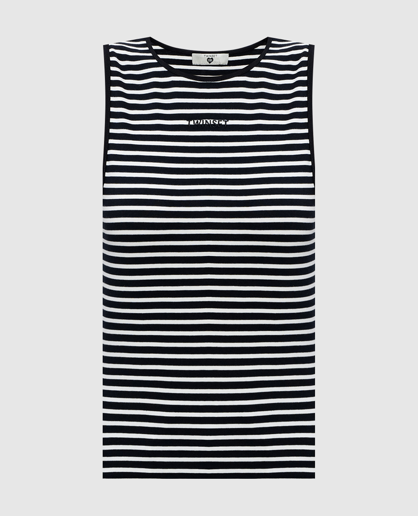 Черный топ в полоску с вышивкой логотипа