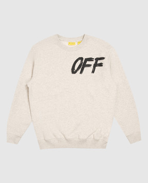 Off-White Дитячий бежевий меланжевий світшот з принтом логотипа 44BBA001F26F00A