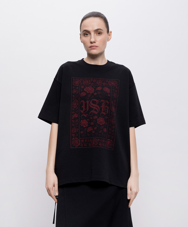 Y`S Yamamoto Чорна футболка з квітковим принтом YKT44132 зображення 3