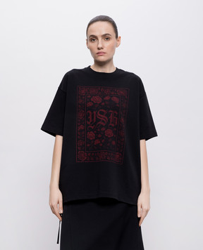 Y`S Yamamoto Черная футболка с цветочным принтом YKT44132