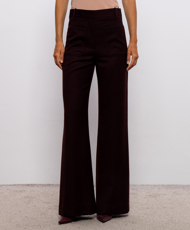 Victoria Beckham Бордовые штаны клеш Alina из шерсти 1226WTR005115S изображение 3