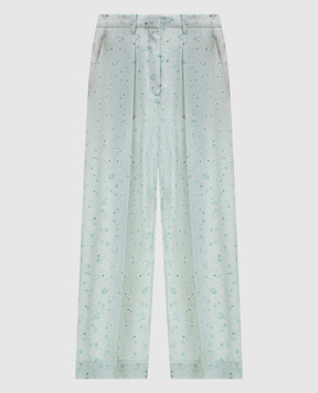 Victoria Beckham Зелені штани із шовку в принт 1226WTR002857O