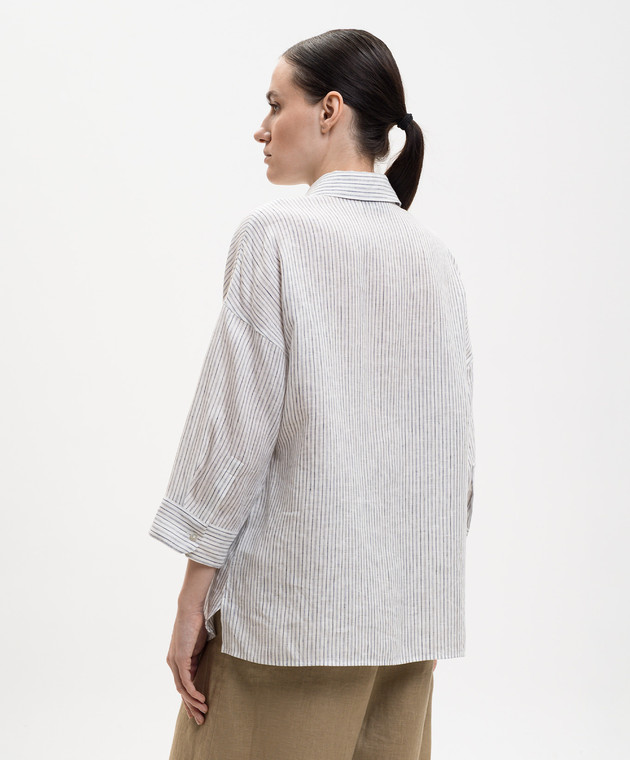 Max Mara Weekend Белая рубашка PANETTO из льна в полоску WKDPANETTO изображение 4