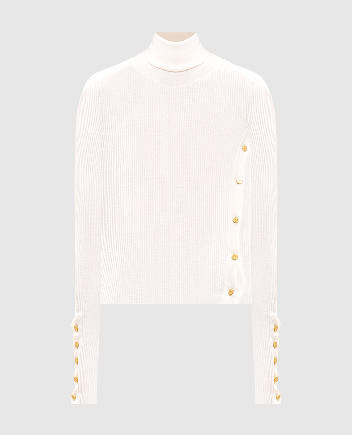 Белый гольф из шерсти и шелка в рубчик