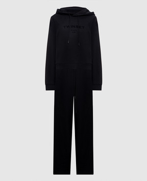 Twinset Черный спортивный костюм с фактурным принтом логотипа 262TP272B
