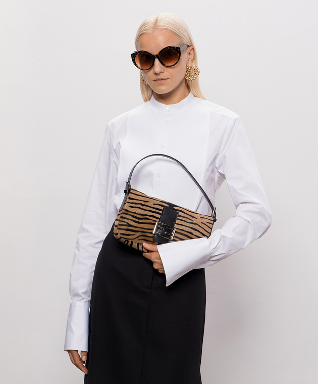 Fendi Коричневая сумка из кожи с ворсом в анималистичный принт 8BR850B16B изображение 2