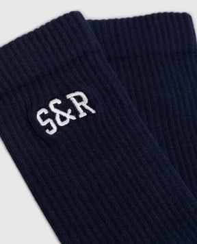 Sporty & Rich Голубые утепленные носки с монограммой логотипа AC07764082BL106